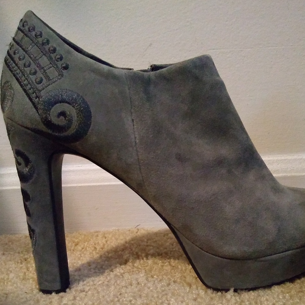 Gianni Bini Suede Embroidered Heel Booties